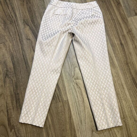 White House Black Market Pant sz 0 Ivory Gold Ankle Oval Trellis Pattern 28X25" - Picture 4 of 8